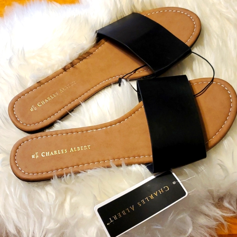 NWT Charles Albert Carrie Black Sandals - XL 10/11 - Picture 1 of 6